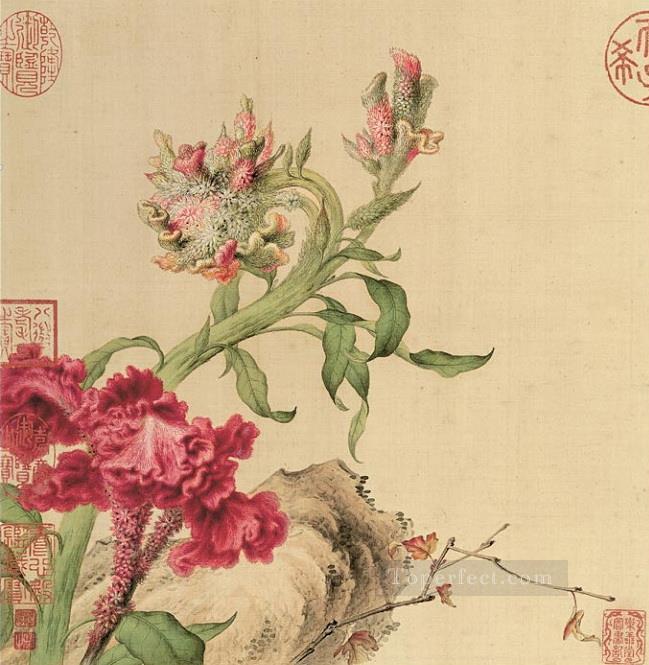 ラング輝く鳥と花の古い墨 ジュゼッペ・カスティリオーネ油絵